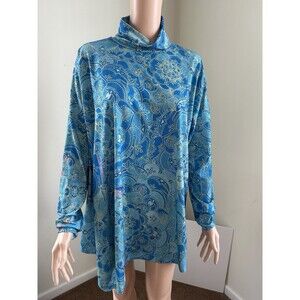 MADE WITH LOVE TURTLENECK TUNIC/SHIRT LONG SLV MULTICOLOR NIGH LOW BLOUSE L NEW